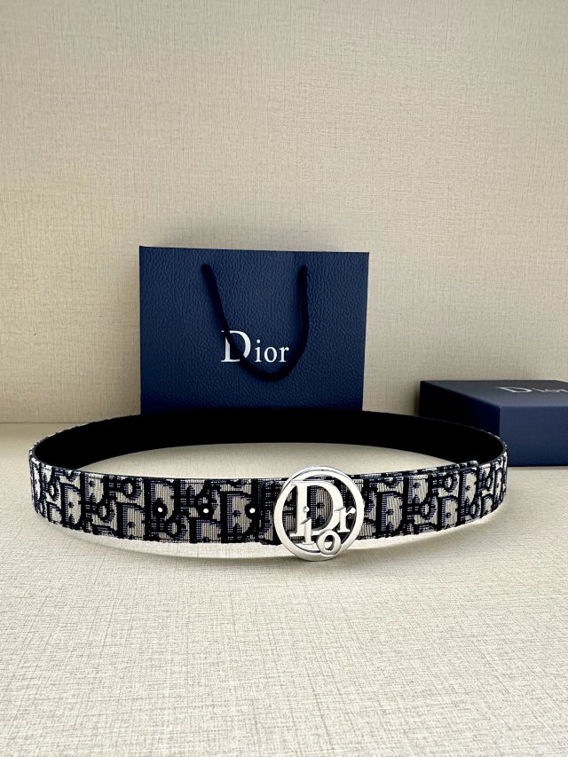 Dior Oblique Leather Belt Black White CD Buckle