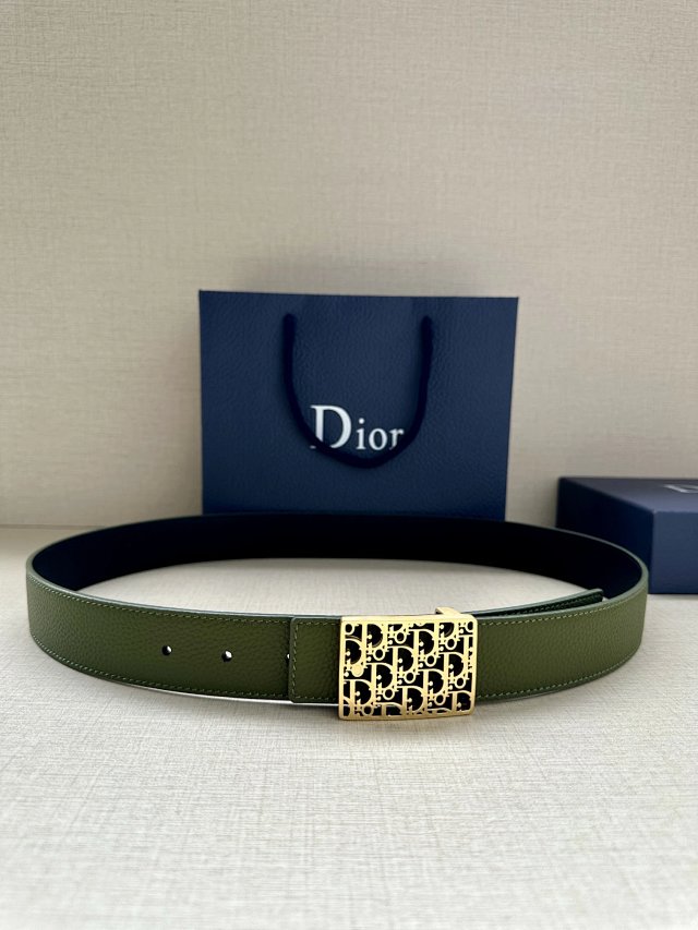 Dior Saddle Olive Green Leather CD Buckle Belt