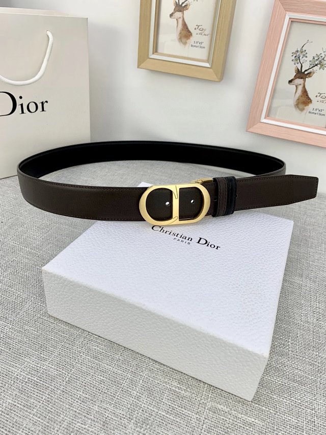 Dior Dior Brown Leather Belt Gold CD Buckle Unisex Fashion - Buy on Mulebuy Sheets