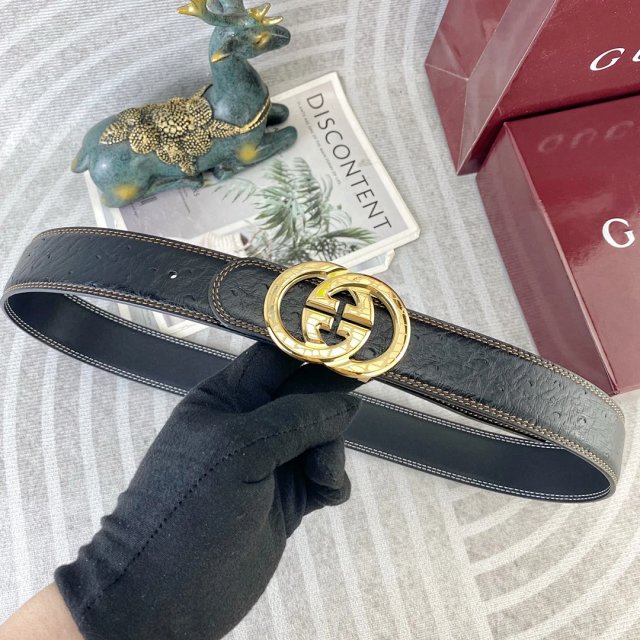 Gucci Black Leather Belt Gold Double G Buckle