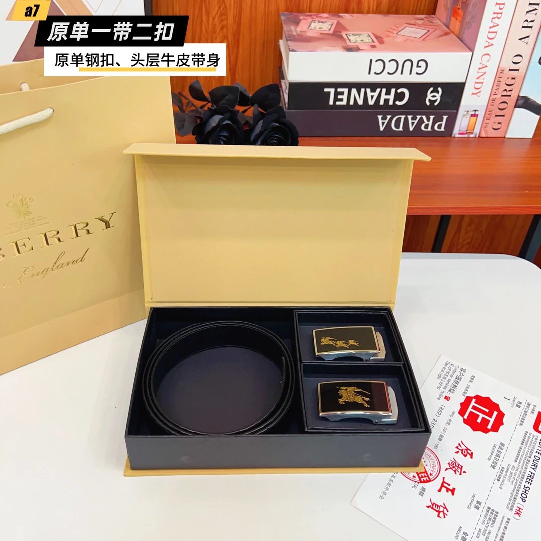 Burberry Classic Black Leather Belt Gift Set Men