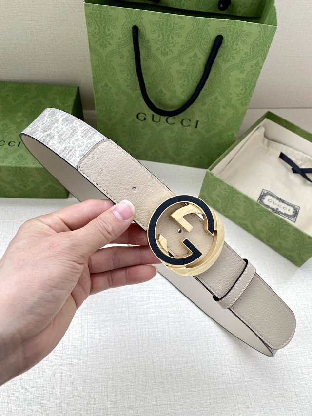 Gucci Beige GG Leather Belt Gold Buckle