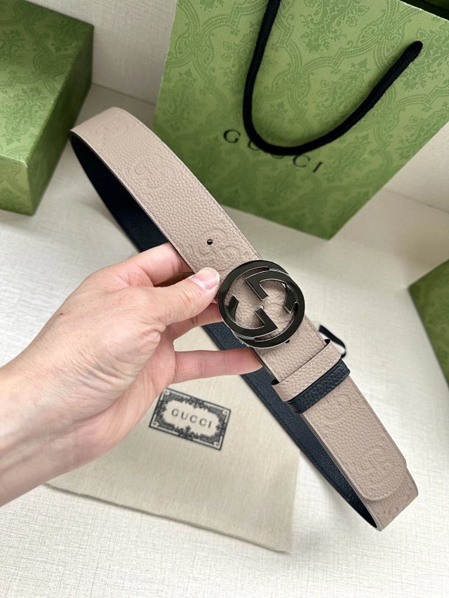 Gucci Beige Leather Double G Logo Belt Unisex