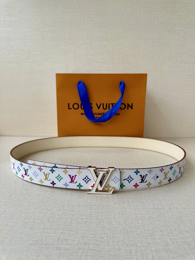 Louis Vuitton Multicolor White Leather LV Belt