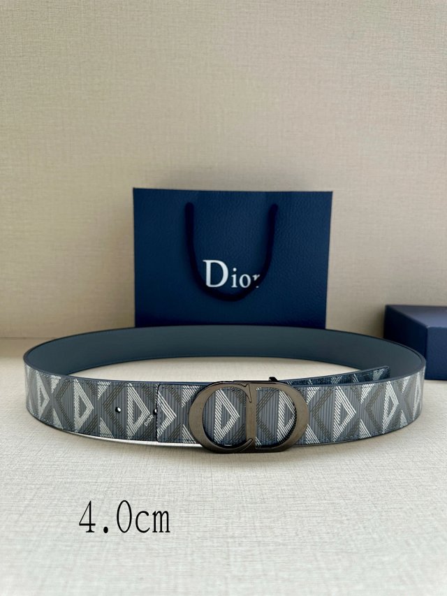 Dior Men Grey Leather Belt CD Buckle 4.0cm