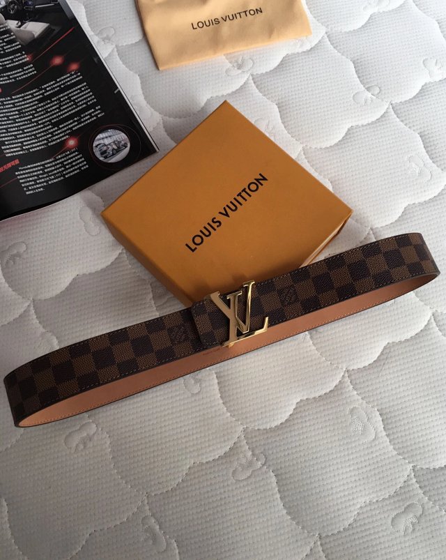 Louis Vuitton Damier Ebene Gold Buckle Leather Belt