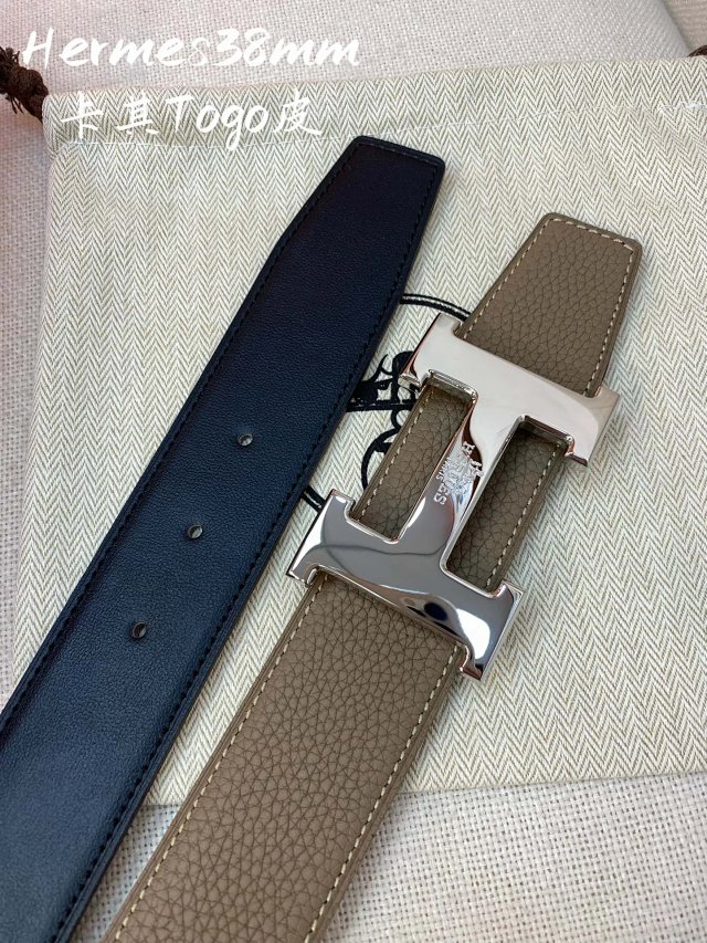Hermes 38mm Reversible Togo Leather H Buckle Belt