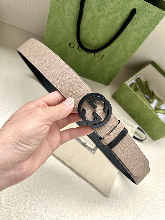 Gucci Beige Leather Double G Unisex Belt
