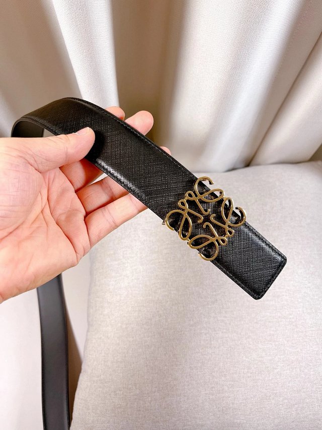 Loewe Classic Black Leather Belt Gold Logo Buckle