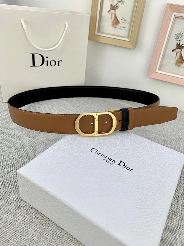 Dior Dior CD Logo Brown Leather Belt Gold Buckle - Buy on Mulebuy Sheets