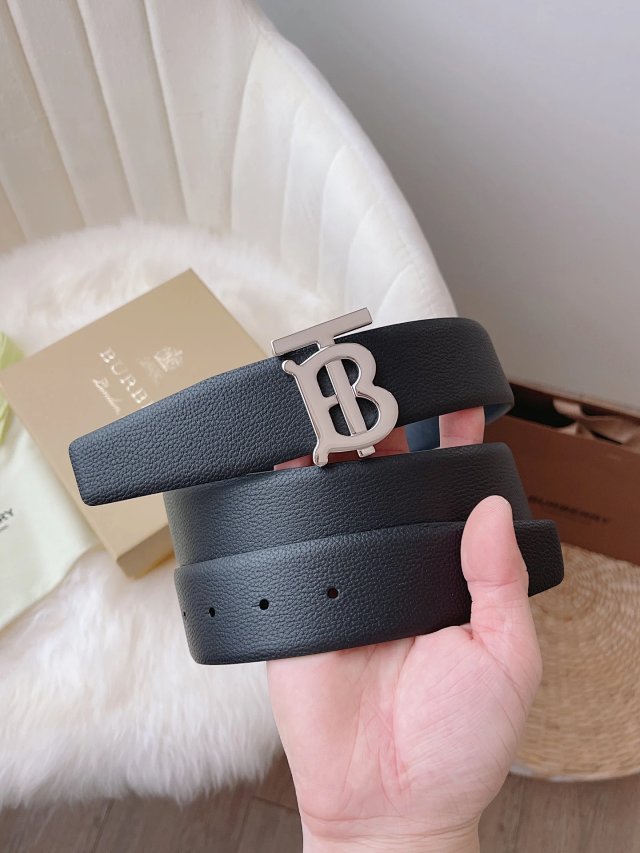Burberry Black TB Buckle Calfskin Leather Belt