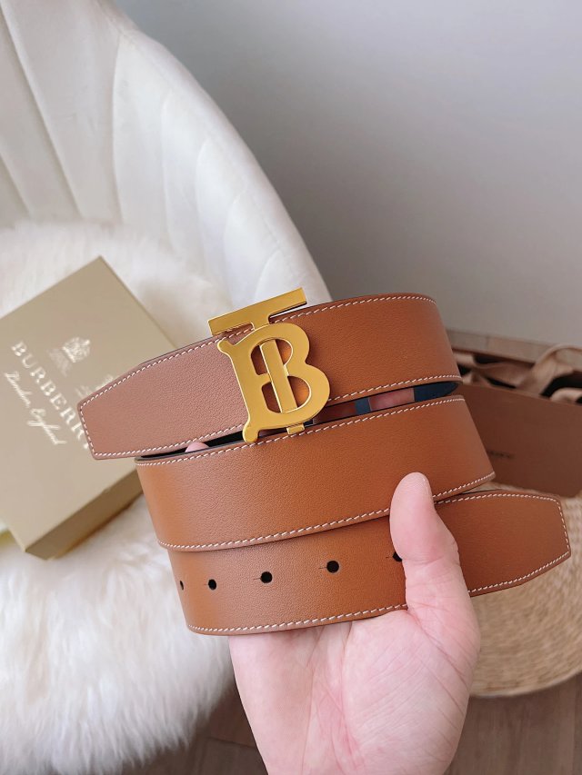 Burberry TB Brown Leather Belt Gold Buckle