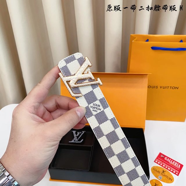 Louis Vuitton Damier White Gray Leather Belt