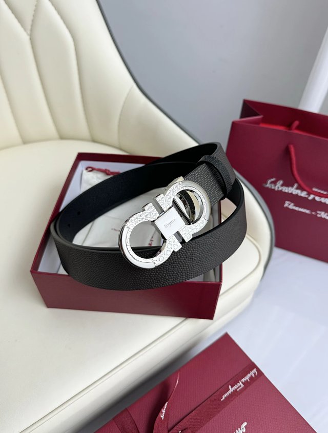 Salvatore Ferragamo Salvatore Ferragamo Gancini Black Reversible Leather Belt - Buy on Mulebuy Sheets