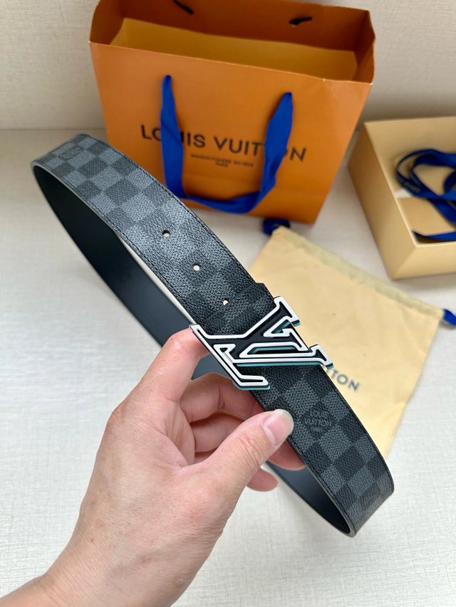 Louis Vuitton Men Belt Damier Graphite Silver LV Buckle