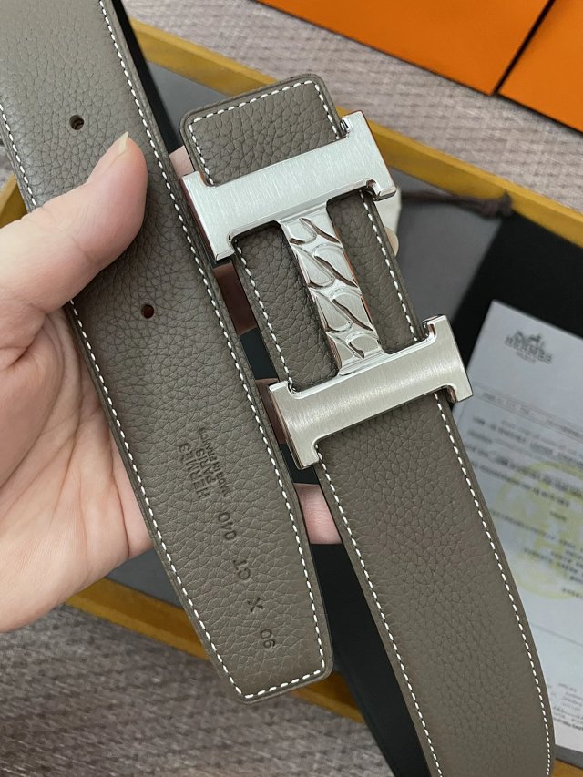 Hermes Hermes Grey Taupe Epsom Leather Belt Silver H Buckle - Buy on Mulebuy Sheets