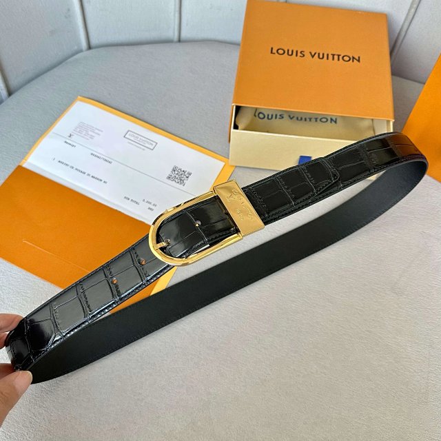 Louis Vuitton Louis Vuitton Black Crocodile Leather Belt Gold Buckle   - Buy on Mulebuy Sheets