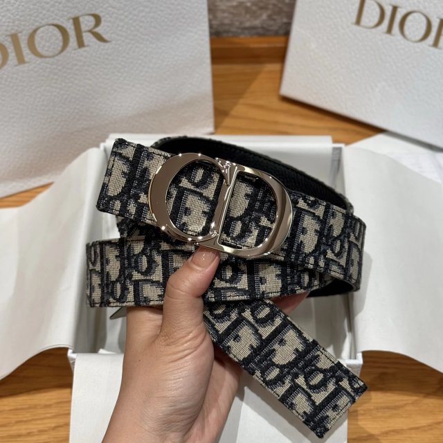 Dior Oblique Blue Grey Canvas CD Buckle Belt
