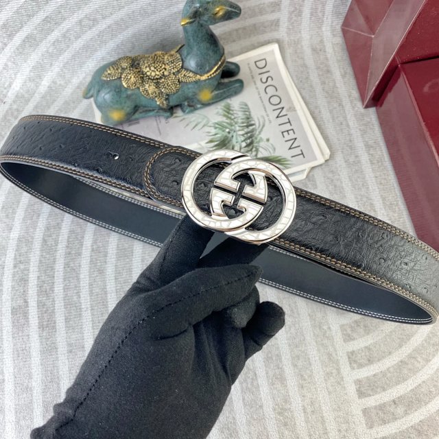 Gucci Black Leather Belt Silver Double G Buckle