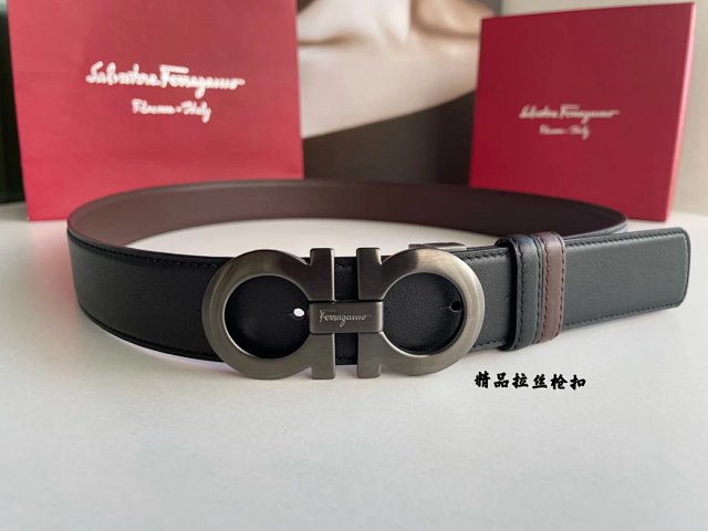 Salvatore Ferragamo Gancini Reversible Black Leather Belt