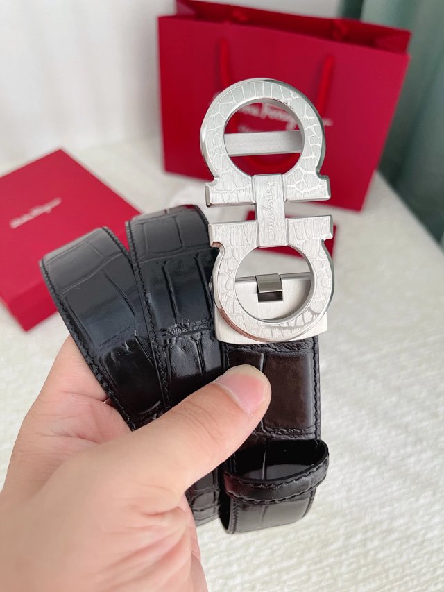 Salvatore Ferragamo Salvatore Ferragamo Black Croc Embossed Leather Belt - Buy on Mulebuy Sheets