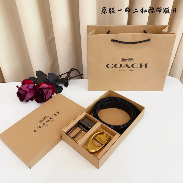 Coach Classic Black Reversible Leather Belt Set Men