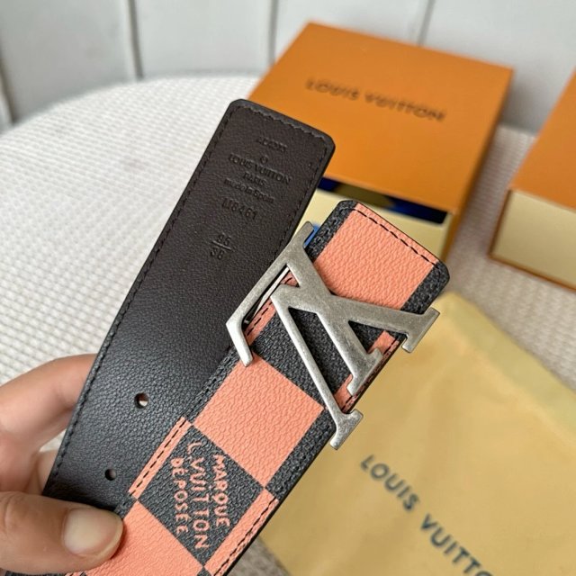 Louis Vuitton Pink Black Check Leather Belt Unisex