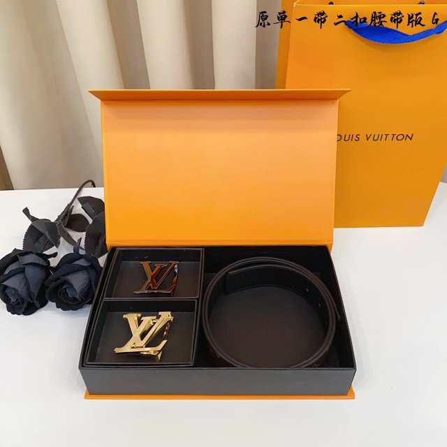 Louis Vuitton Louis Vuitton Black Double Buckle Calfskin Belt Set - Buy on Mulebuy Sheets