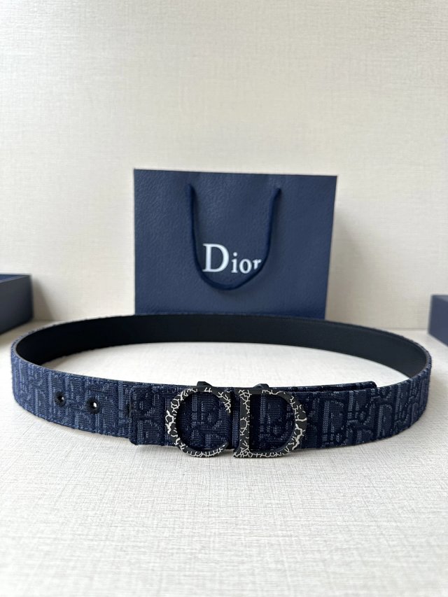 Dior Oblique Blue Reversible Leather CD Buckle Belt