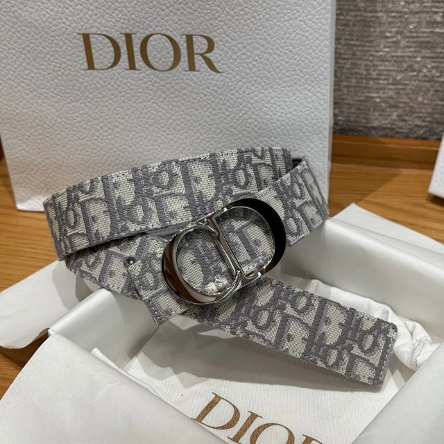 Dior Grey Oblique Leather Belt Silver CD Buckle