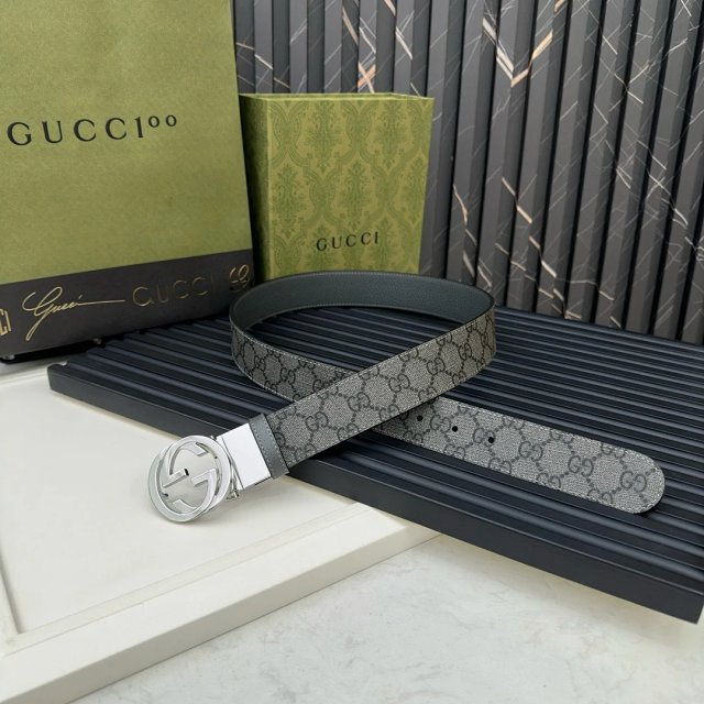 Gucci Grey GG Supreme Leather Belt