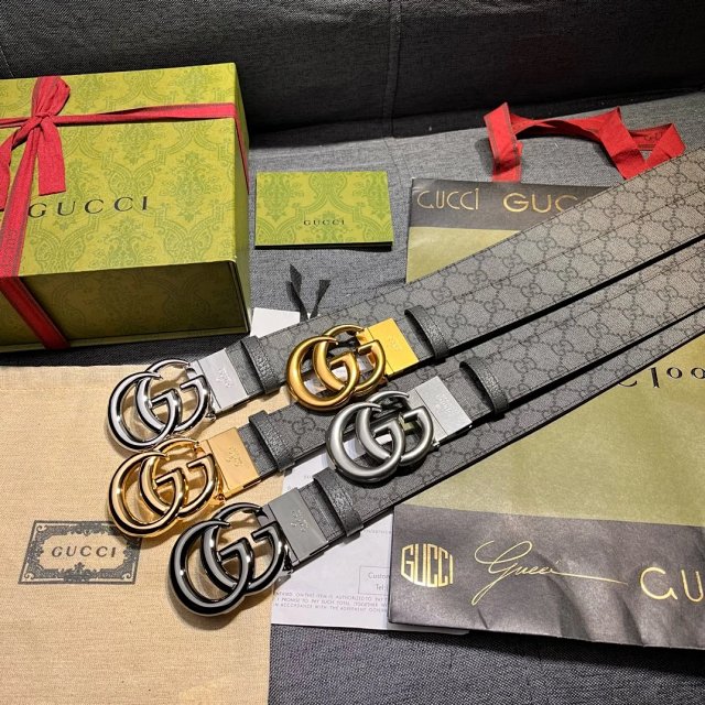 Gucci Gray GG Supreme Leather Belt