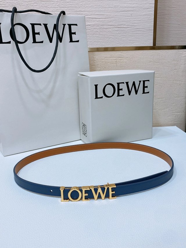 Loewe Classic Navy Leather Belt Gold Logo Buckle