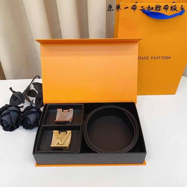 Louis Vuitton Louis Vuitton Double Buckle Black Leather Belt Set - Buy on Mulebuy Sheets