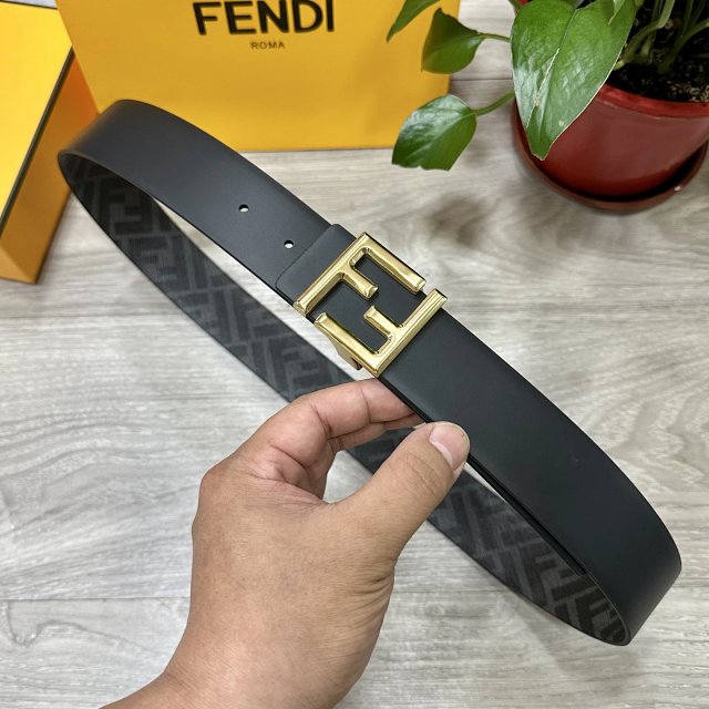 Fendi Black FF Logo Reversible Leather Belt Men