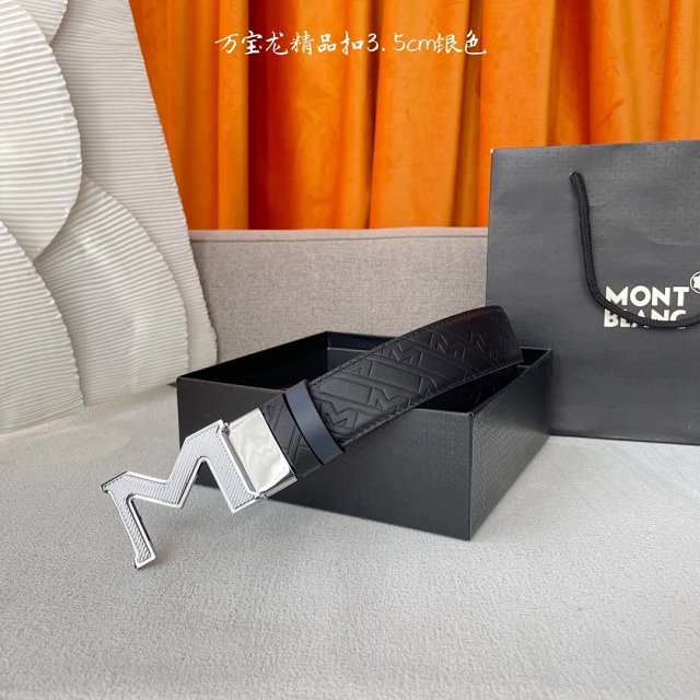 Montblanc Montblanc Black Leather Belt Silver M Buckle - Buy on Mulebuy Sheets