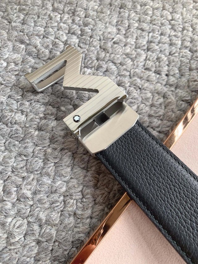 Montblanc Montblanc Men Black Leather Belt Silver M Buckle - Buy on Mulebuy Sheets