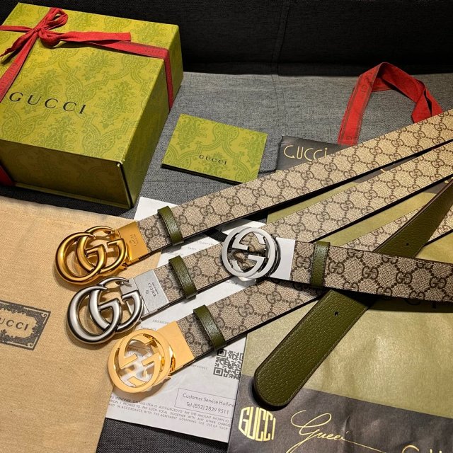 Gucci Double G Gold Buckle Beige Canvas Belt