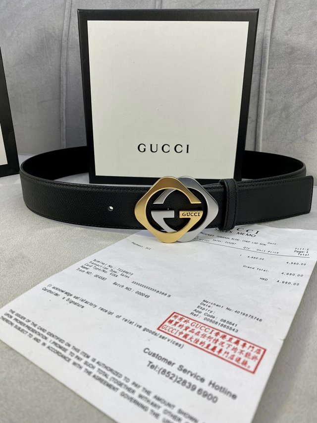 Gucci Black Leather Belt Gold Silver GG Buckle