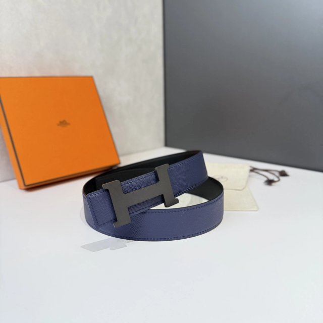 Hermes Blue Epsom Leather H Buckle Belt