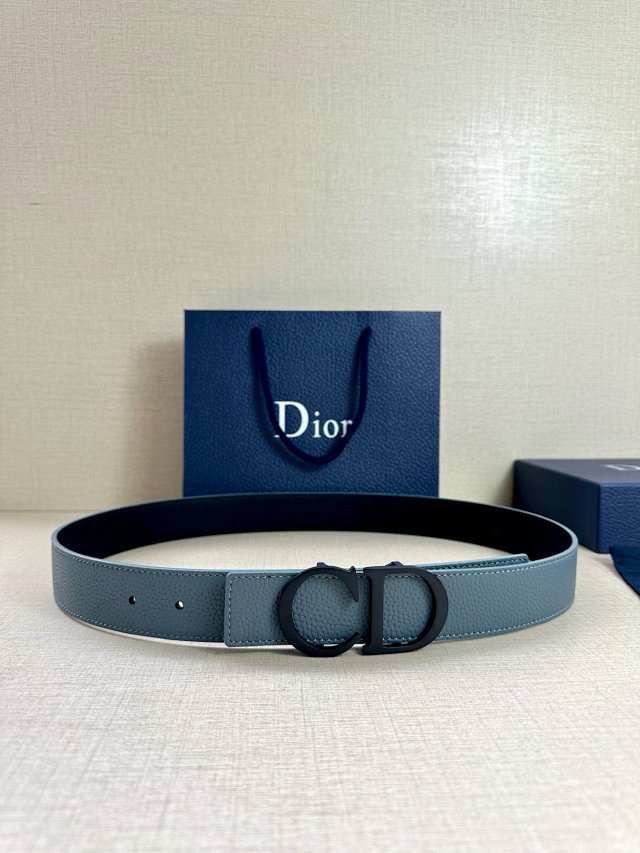 Dior Dior Gray Blue CD Leather Belt Matte Black Buckle - Buy on Mulebuy Sheets