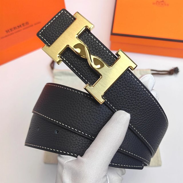 Hermes Hermes H Buckle Black Leather Belt Gold Tone - Buy on Mulebuy Sheets
