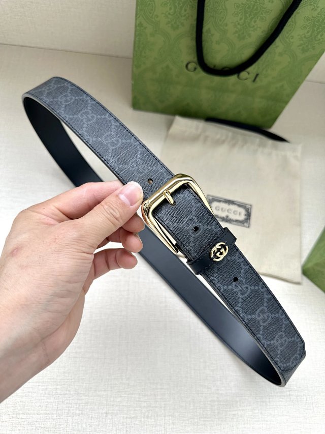 Gucci Gucci Classic Gray GG Leather Belt Gold Buckle Unisex - Buy on Mulebuy Sheets
