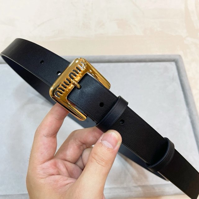 Miu Miu Black Leather Belt Gold Buckle