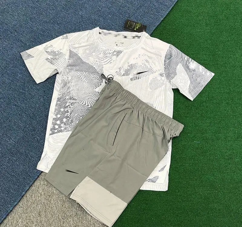 Nike Matching Sets Short-Sleeve Running T-Shirt and Shorts Set — Track and field short sleeve gray D975 gray