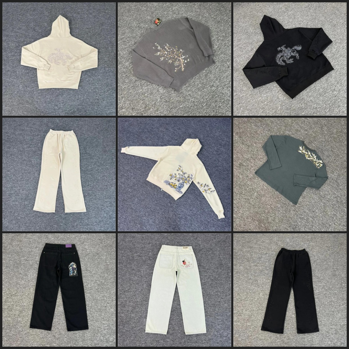 QLH25-New European & American Embroidered Cherry Blossom Casual High Street Jeans Hoodie Set WhatApp+86 13250175009