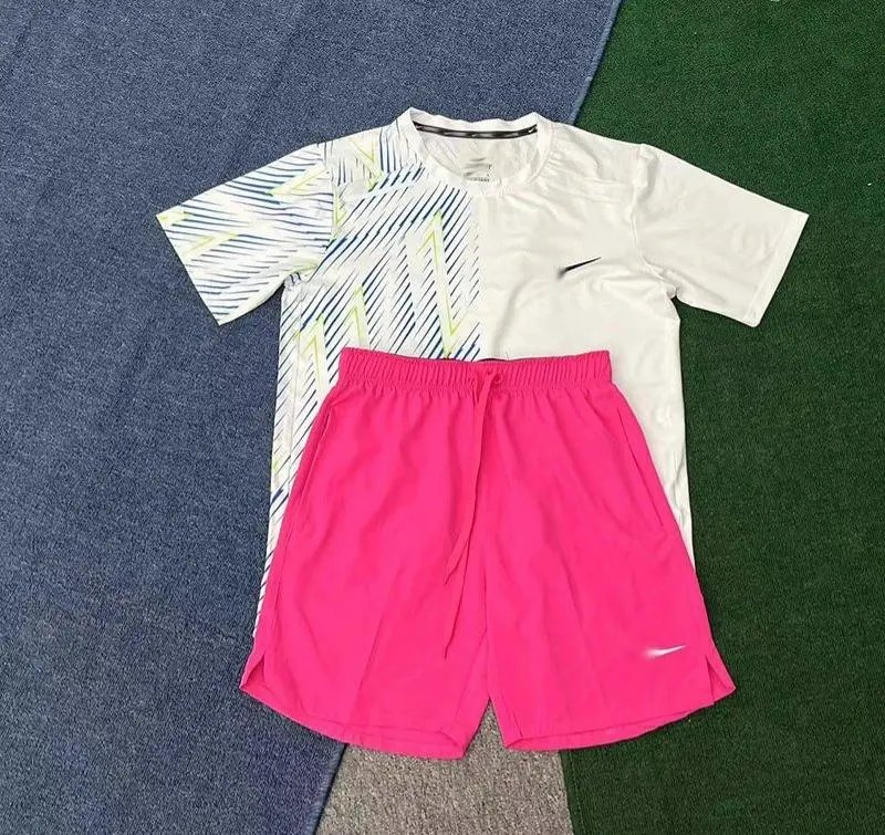Nike Matching Sets Short-Sleeve Running T-Shirt and Shorts Set — Blue and white short-sleeve D218 pink