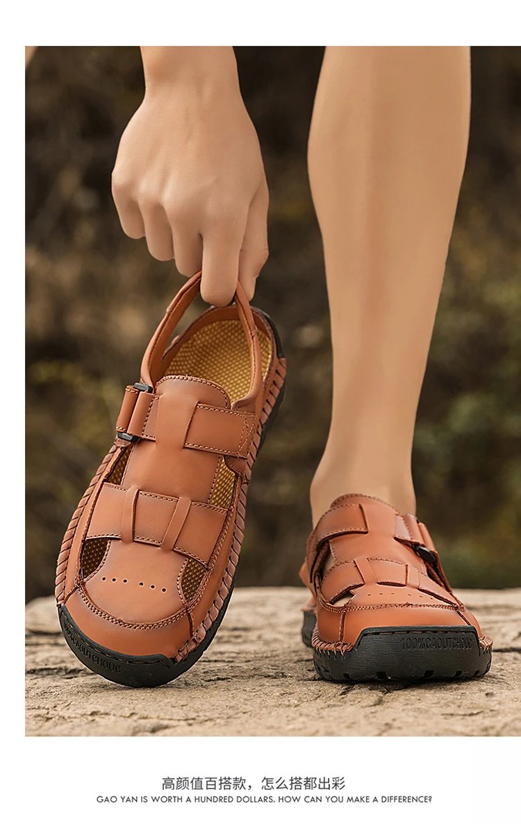 Design Sandal Black Leather Casual Sandals - 10