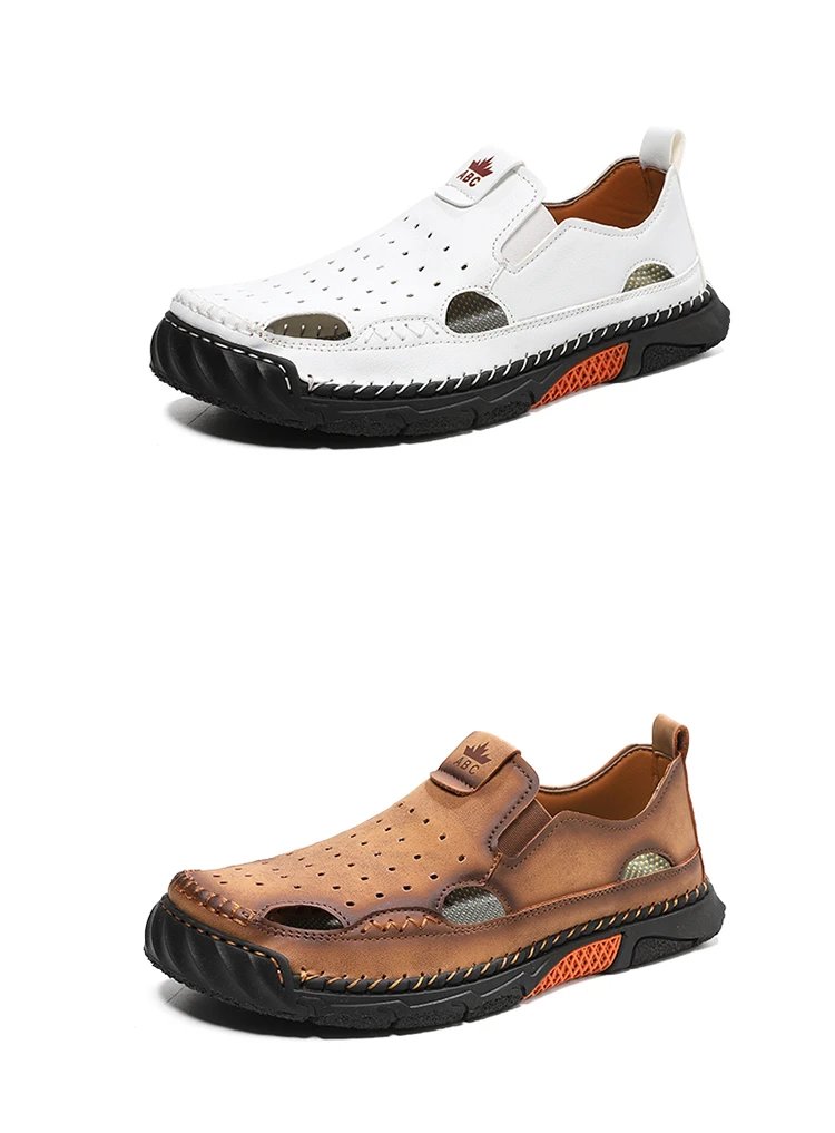 Design White Perforated Slip-On Sandal with Orange Accents Casual Shoes - 43