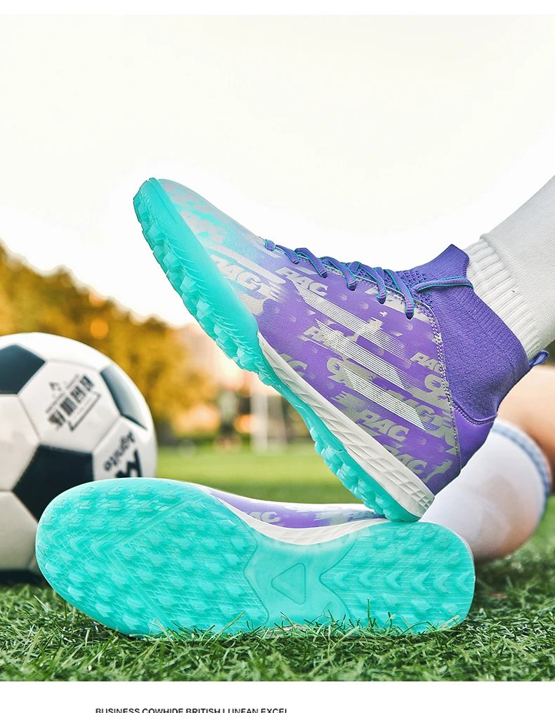 Design Football Turf Shoes Light Blue Gray Print Sneakers - 33